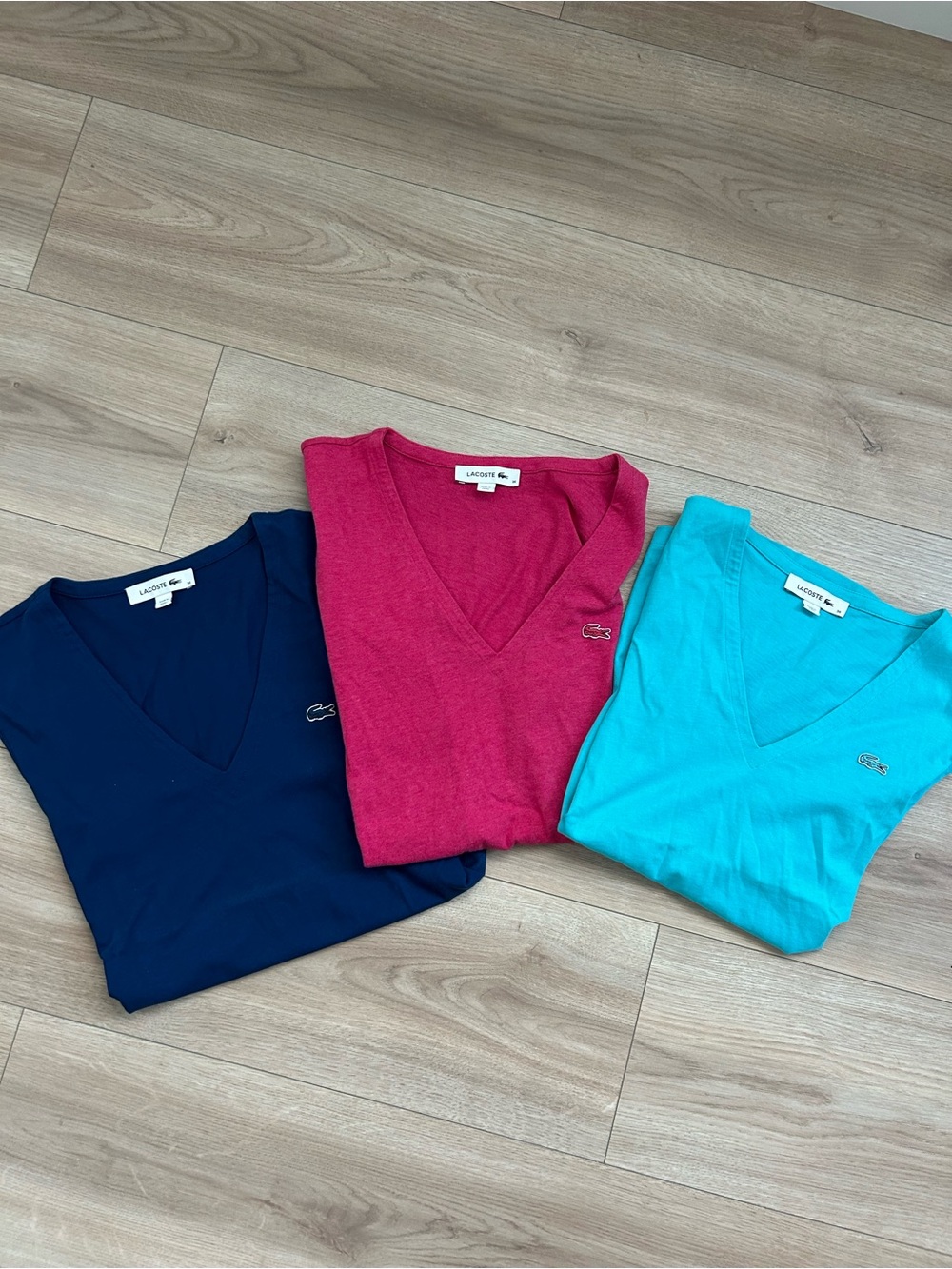 Lacoste Deep Blue V-Neck Tee with Crocodile Logo Bundle